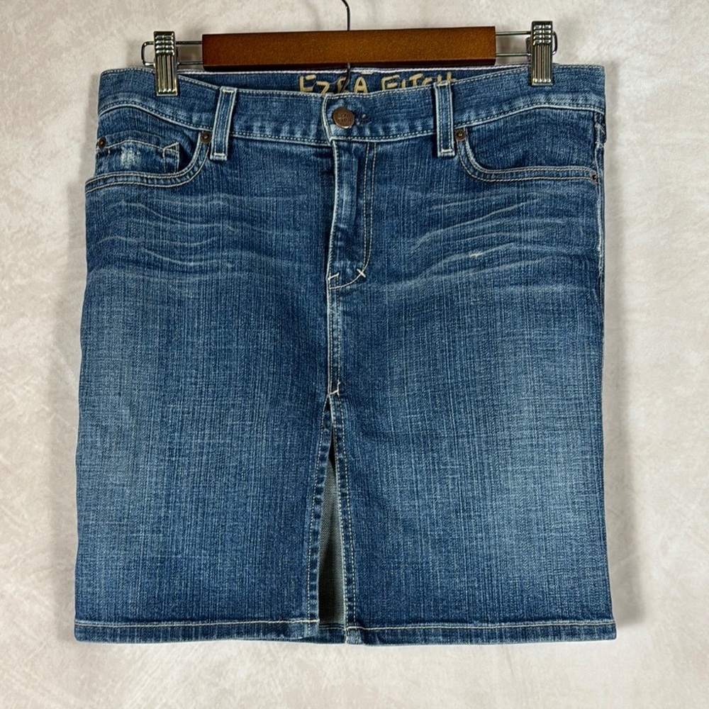 Ezra Fitch Classic Blue Denim Jean Skirt Size 28 Y2K Retro Vintage Front Slit